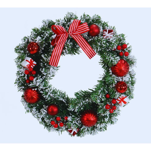 Snowy Pine Red Bauble Wreath 40cm