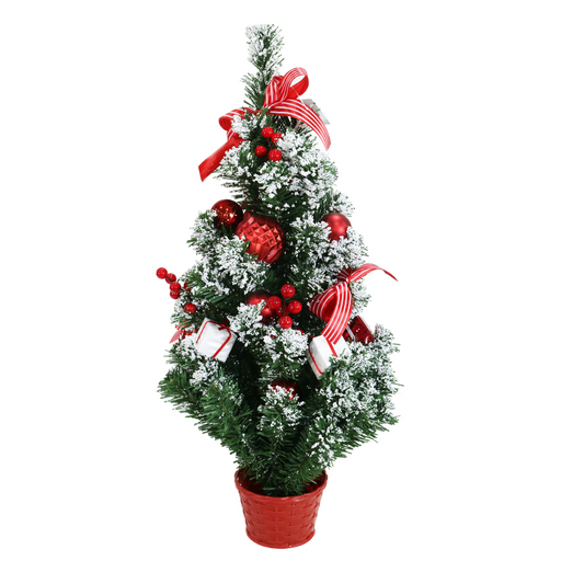 Snowy Potted Red-White Tree 60cm