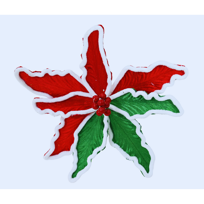 Poinsettia Green-Red Snowy Clip