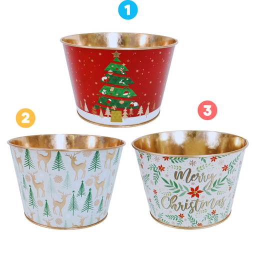 Christmas Metal Bucket Asstd 10.5cm