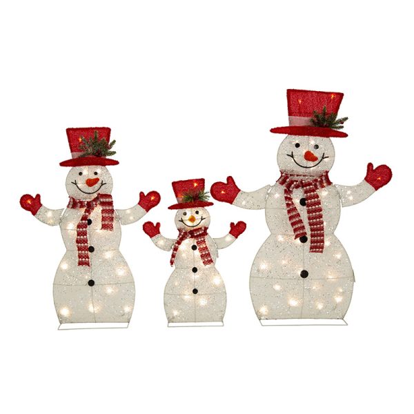 Led Glitter Snowman Family 3Pc Twinkle