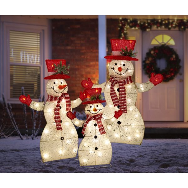 Led Glitter Snowman Family 3Pc Twinkle