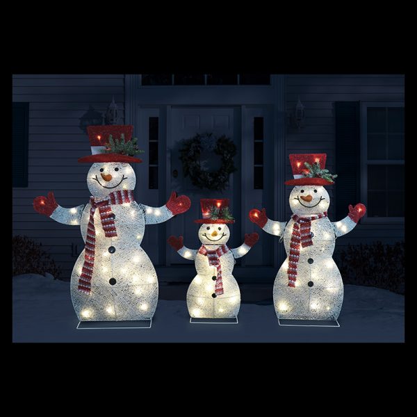 Led Glitter Snowman Family 3Pc Twinkle