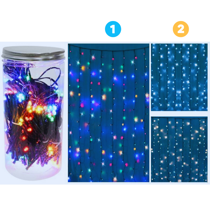 Timer LED Curtain Lights 200 Battery Operated In Jar Asstd