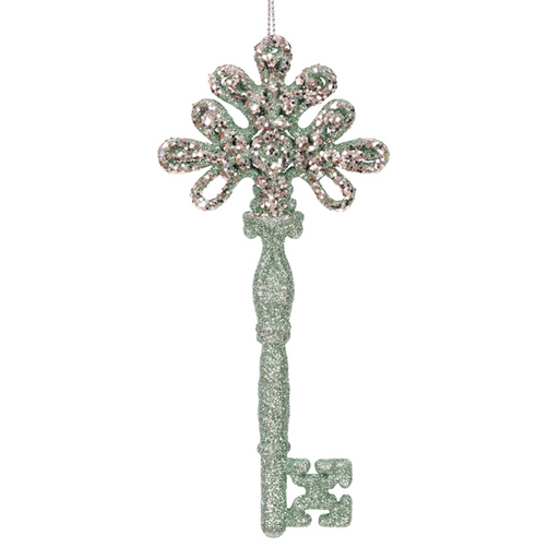 Acrylic Key Tree Ornament Mint & Champagne Glitter 15.5cm