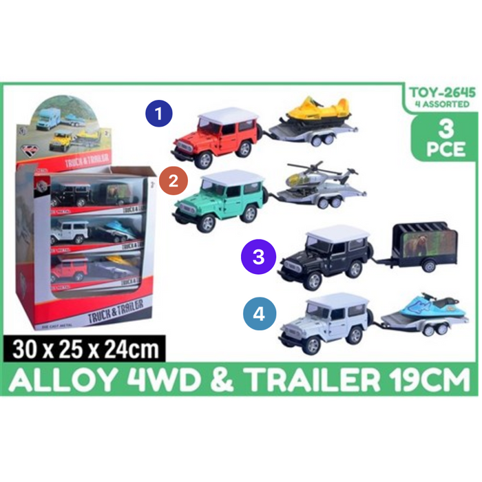 Alloy 4WD and Trailer 19cm Asstd 3Pce 