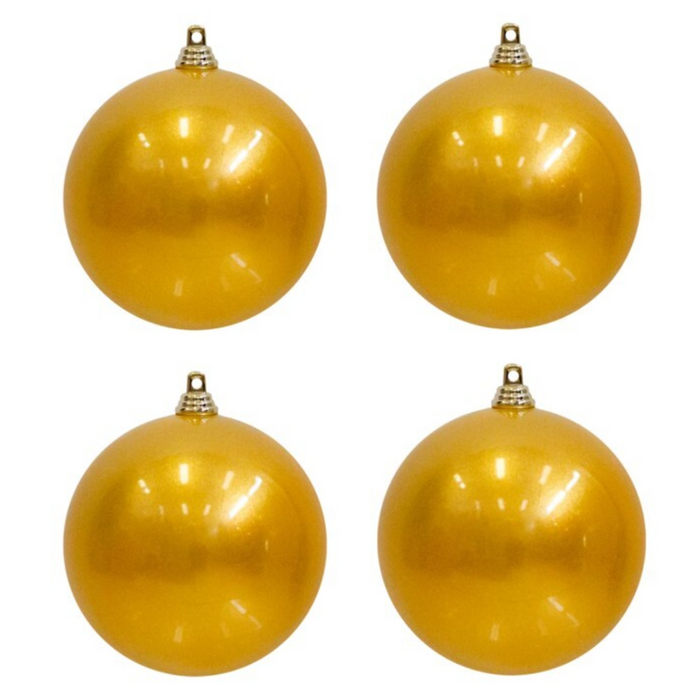 Baubles UV Stable Gold 100mm 4pk