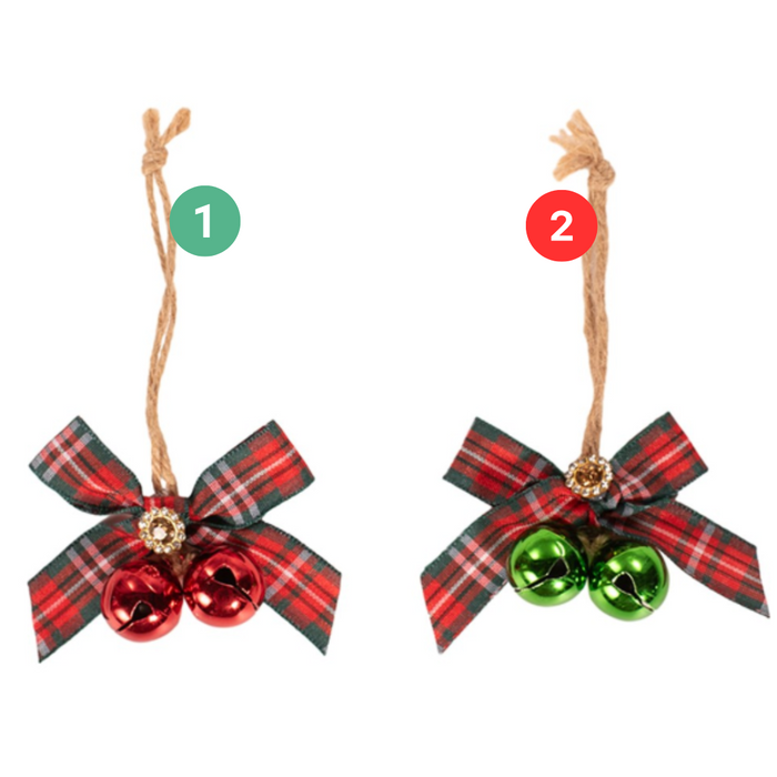 2 BOWS W/RED, GREEN BELLS