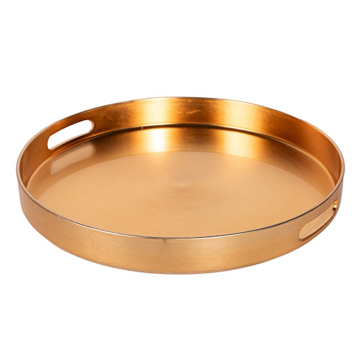 Brush Gold Melamine Round Tray D35x4.5cm