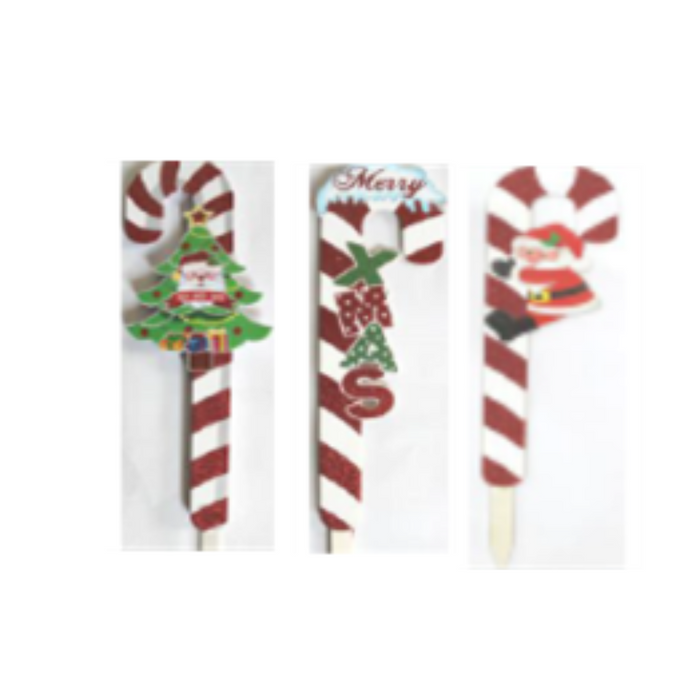 Candy Cane Yard Stake On Wood 70Cm