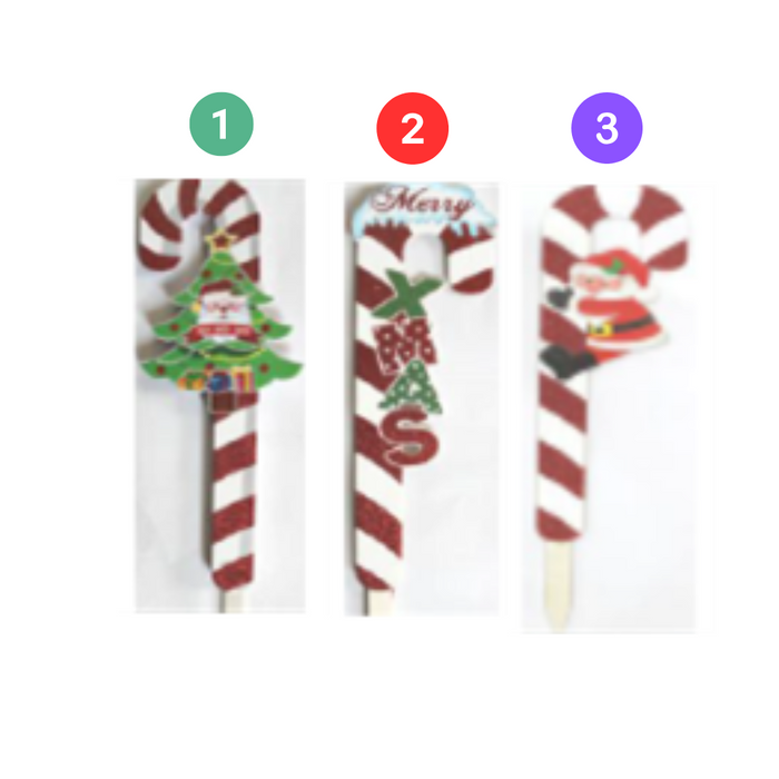 Candy Cane Yard Stake On Wood 70Cm