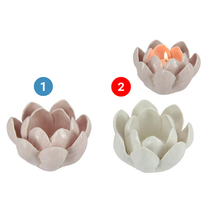 CERAMIC FLOWER CANDLE HOLDER 2 ASS 10CM