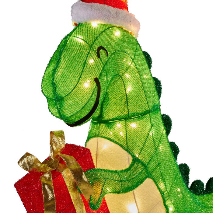 Christmas Dinosaur Display with Lights & Present- Indoor/Outdoor 90cm