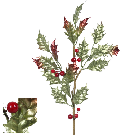 Christmas Holly Berry Leaf Stem 63Cm