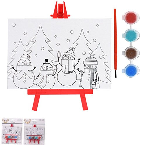 Christmas Paint Your Own Canvas Set W/Easel 2 Asstd