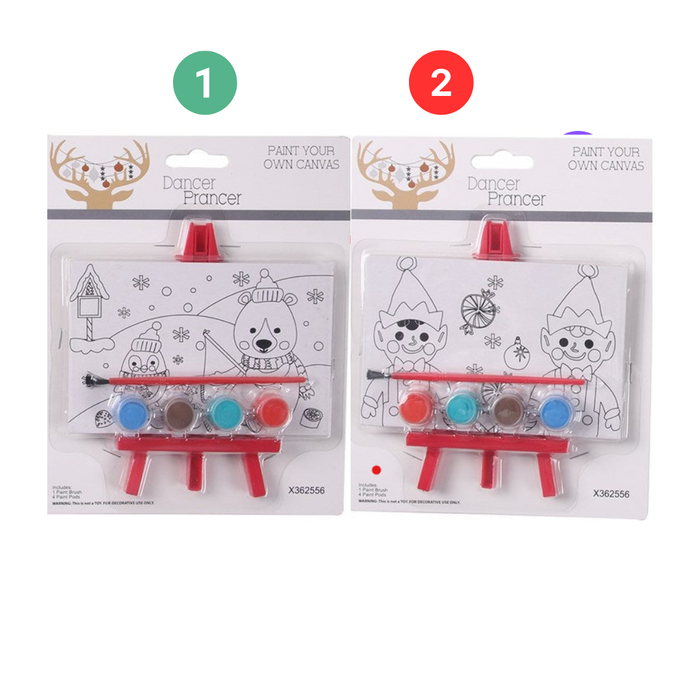 Christmas Paint Your Own Canvas Set W/Easel 2 Asstd