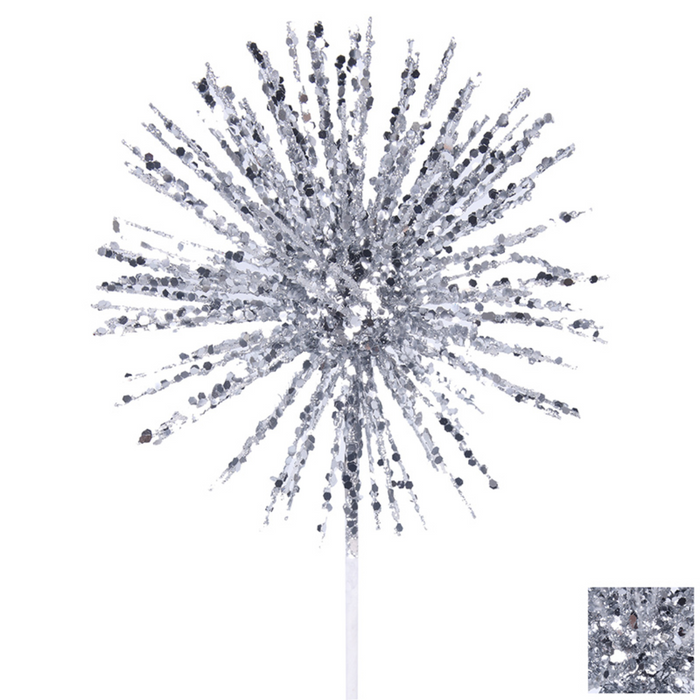 Christmas Silver Glitter Starburst Stem 45Cm