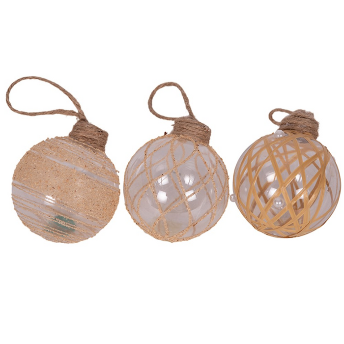 Clear Bauble W/raffia Detail In PDQ Tray 8cm 3 Asstd