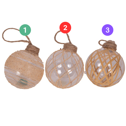 Clear Bauble W/raffia Detail In PDQ Tray 8cm 3 Asstd