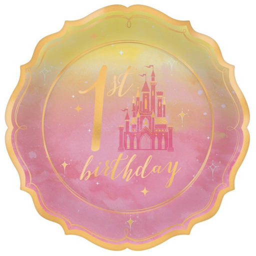 Disney Princess Once Upon A Time 1st Birthday 17cm Metallic Shaped Paper Plates 8pk
