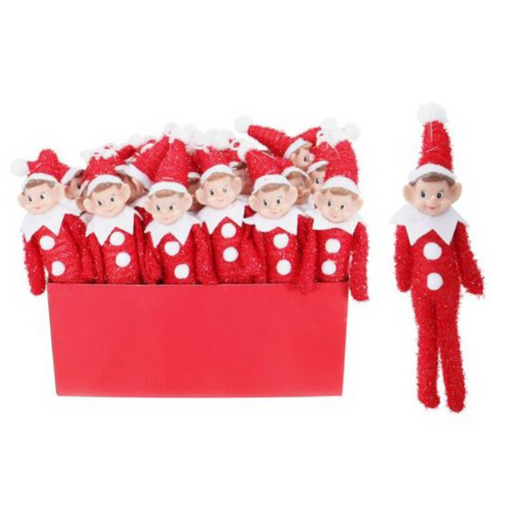 Elf Doll Red Tinsel Bendable 18cm Asstd