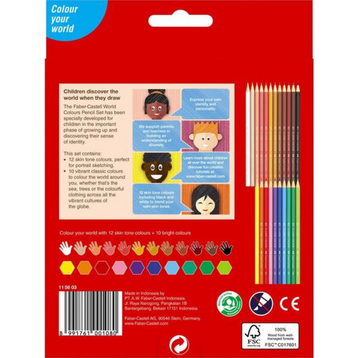 Faber Castel Pencils World Colours 22 pack (12 Classic + 10 Skin tones)