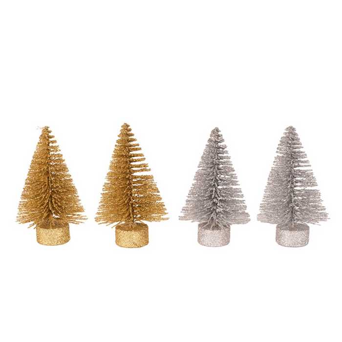 Gold & Silver Mini Tree 7.5cm Pk4 2 Asstd