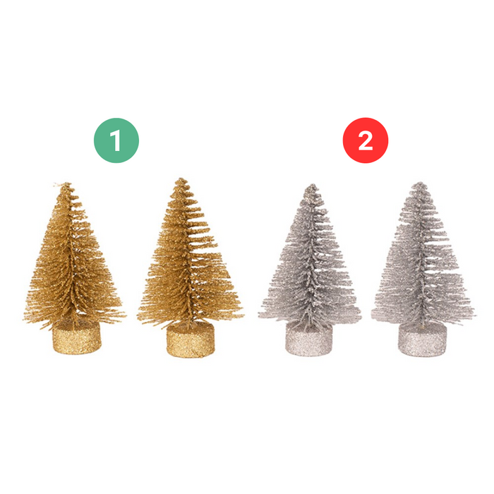 Gold & Silver Mini Tree 7.5cm Pk4 2 Asstd