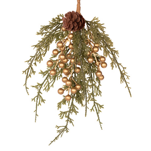 Green Pine Drop W/gold Berries 40cm