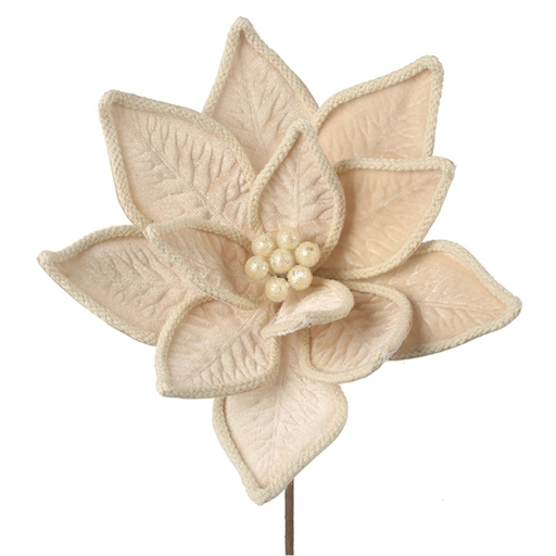 Ivory Poinsettia W/ivory Rope Trim D30cm & 50cm Stem