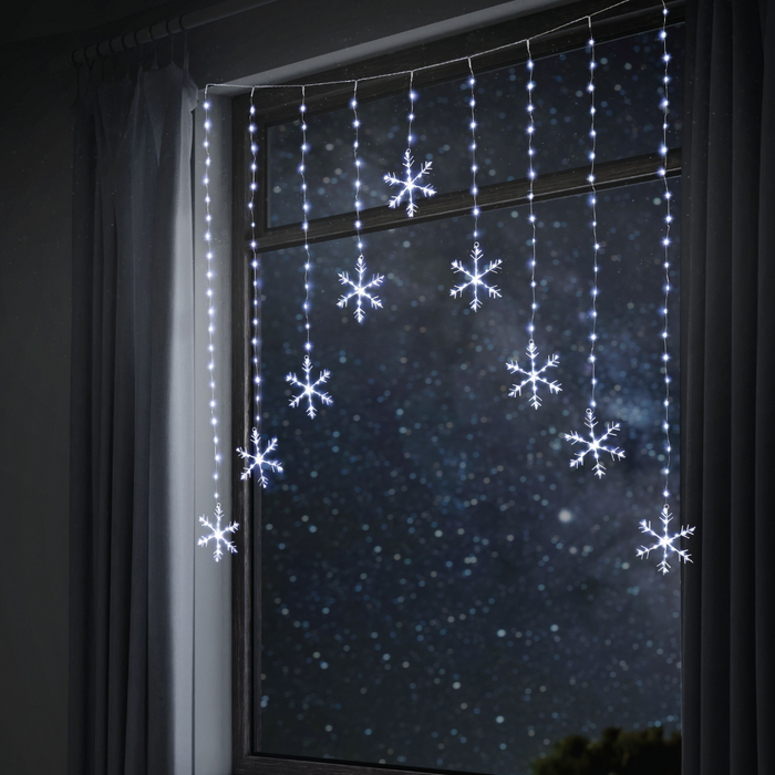 LED Snowflakes Curtain 9pc Cool White