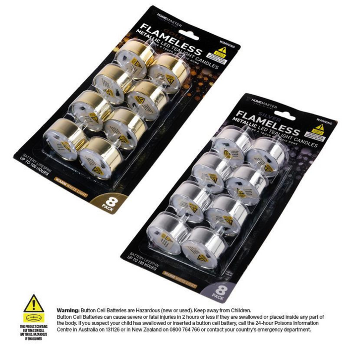 LED Tealights 8pk Metallic Candles Battery Operated