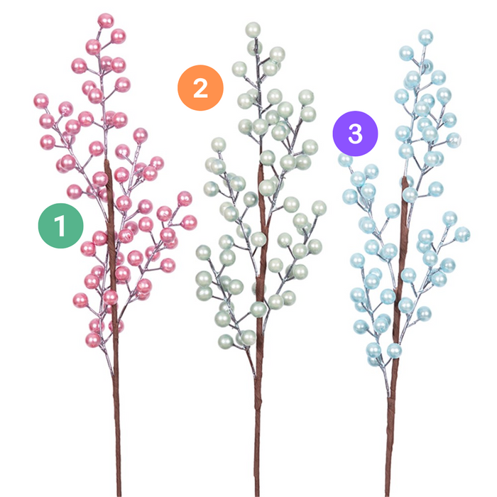 Mint Pale Blue Pale Pink Berry Stem 63cm 3 Asstd 