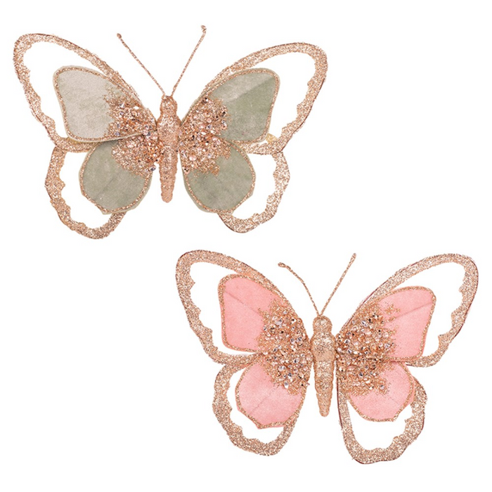 Mint & Pink Butterflies W/clip 15x19cm 2 Asstd 