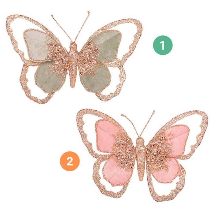 Mint & Pink Butterflies W/clip 15x19cm 2 Asstd 