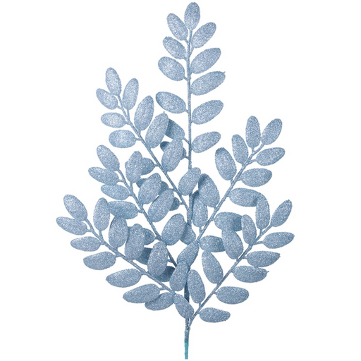 Pale Blue Glitter Leaf Stem 55cm