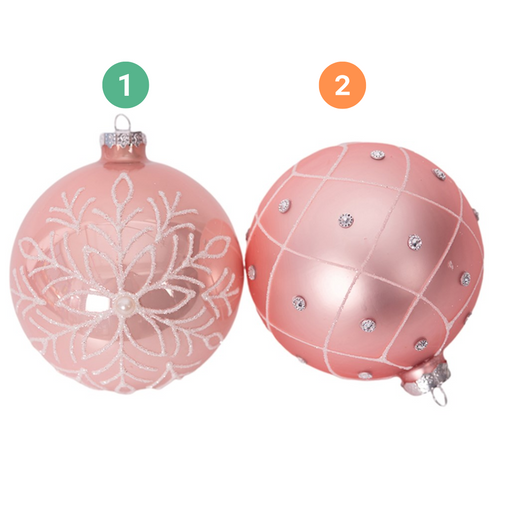 Pale Pink Glass Bauble 10cm 2 Asstd