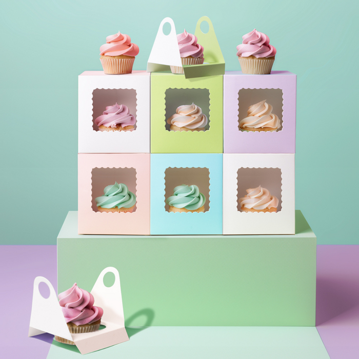 Papyrus Scalloped Single Tall Cupcake Box Pack Of 6 - Mixed