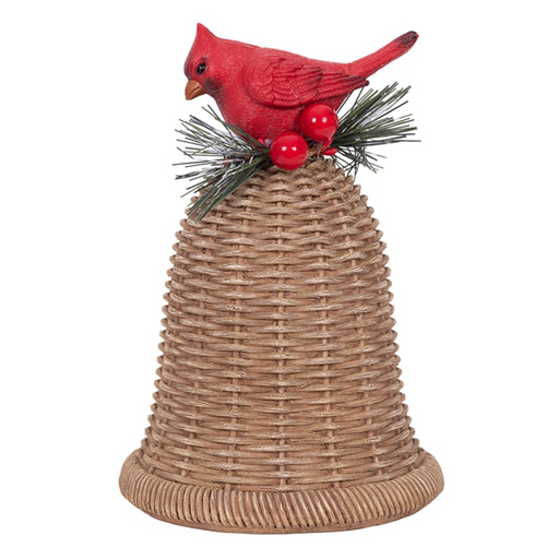 Polyresin Wicker Bell W/Red Robin 15x22cm