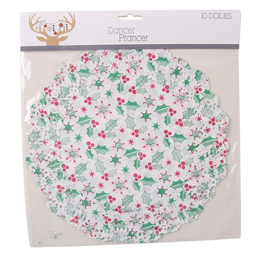 Printed Mistletoe Doilies 10Pk 26Cm