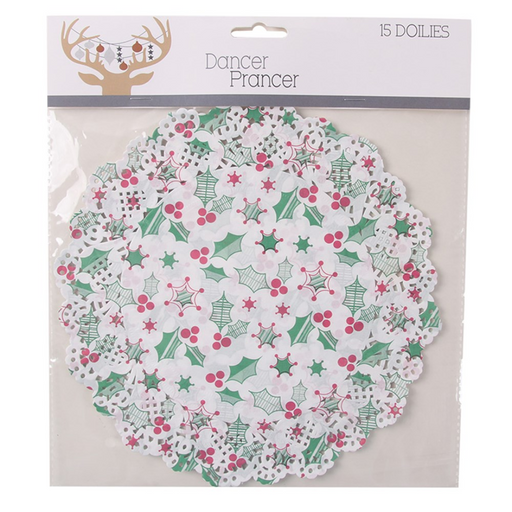 Printed Mistletoe Doilies 15Pk 21Cm