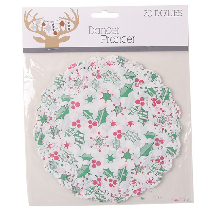 Printed Mistletoe Doilies 20Pk 16Cm