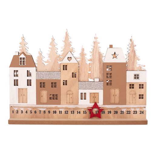 Rustic Mdf Village Scene Advent 30x4x20cm