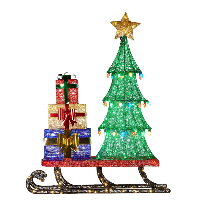 Sleigh with Tree & Presents with Lights- Indoor/Outdoor 183cmH