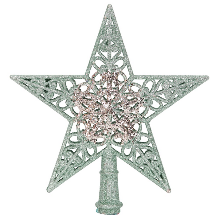 Star Tree Topper 20Cm Mint & Champagne Glitter