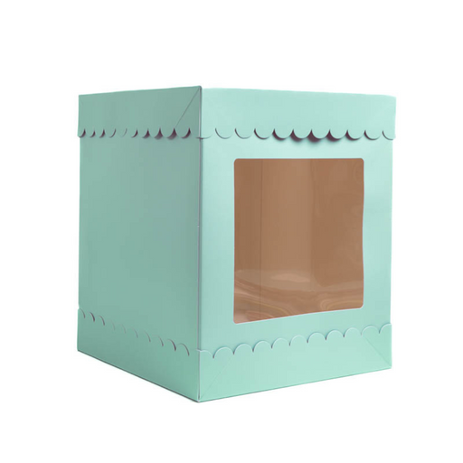 Tall Scalloped Cake Box - Pastel Blue 10in x 10in x 12in