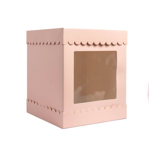 Tall Scalloped Cake Box - Pastel Pink 10in x 10in x 12in