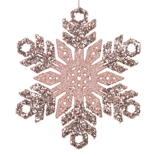 Acrylic Snowflake Tree Ornament W/pink & Champagne Glitter 13.5cm