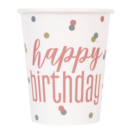 Happy Bday Paper Cups Rose Gold 8x270ml 