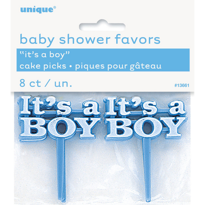 It's A Boy Cake Picks Blue 8pk